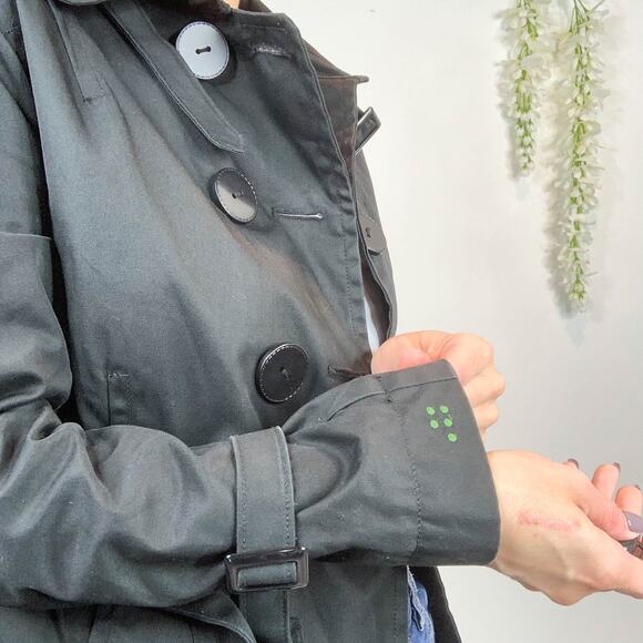 SOIA & KYO black cotton jacket belted double row buttons scoop pockets - Picture 10 of 14